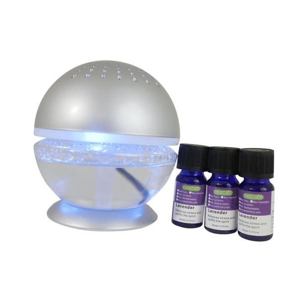 Ecogecko EcoGecko 75002-10ML-3PACK-75518-Silver 10 ml Little Squirt Silver Glowing Wate Air Revitalizer Air Washer Aromatherapy Essential Oil Diffuser with 3 Bottles of Lavender Oil; Silver - Pack of 3 75002-10ML-3PACK-75518-Silver